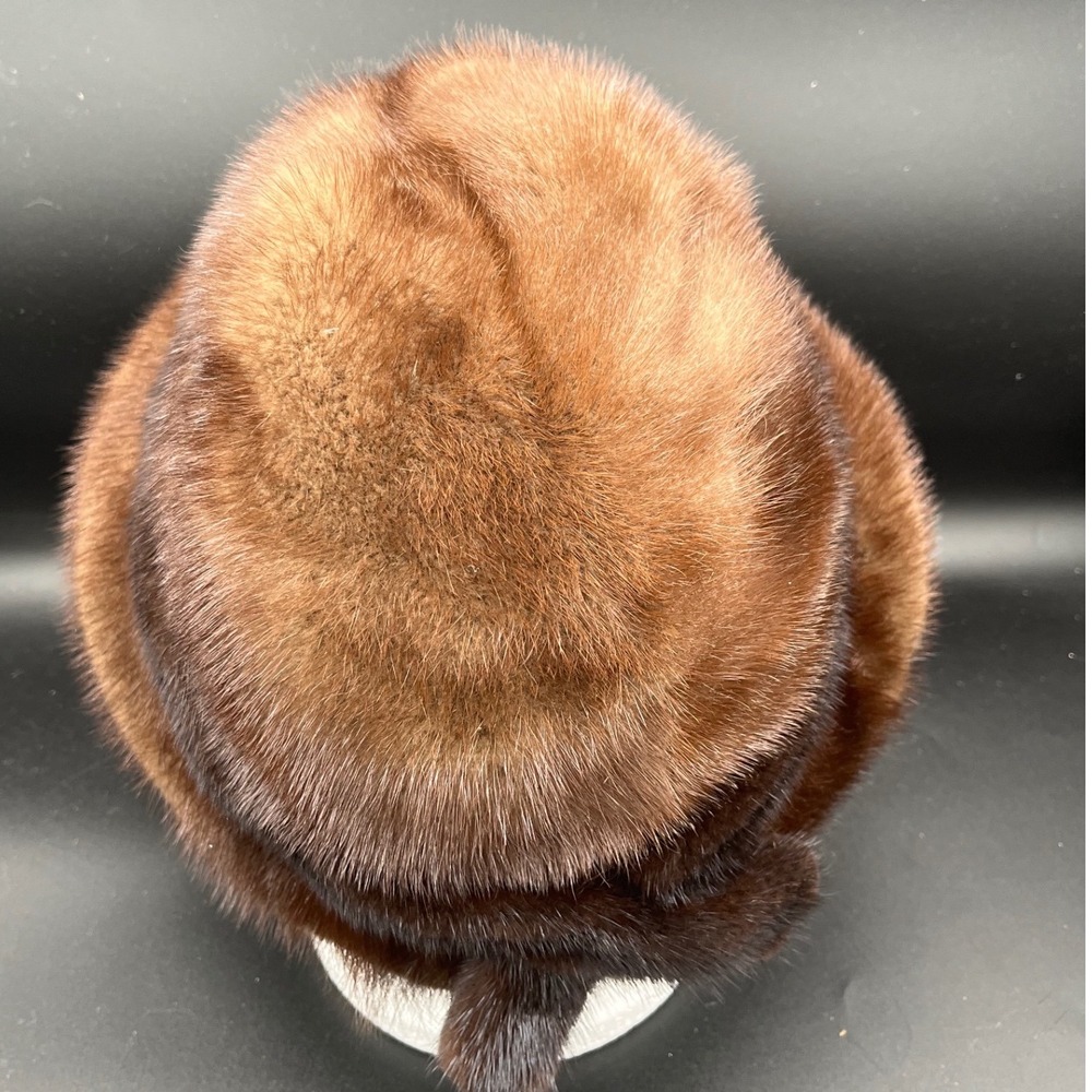 Jack Savidusky's Furquarters Vintage Mink Fur Hat Brown Striped Cloche‎ Bucket - Picture 6 of 8